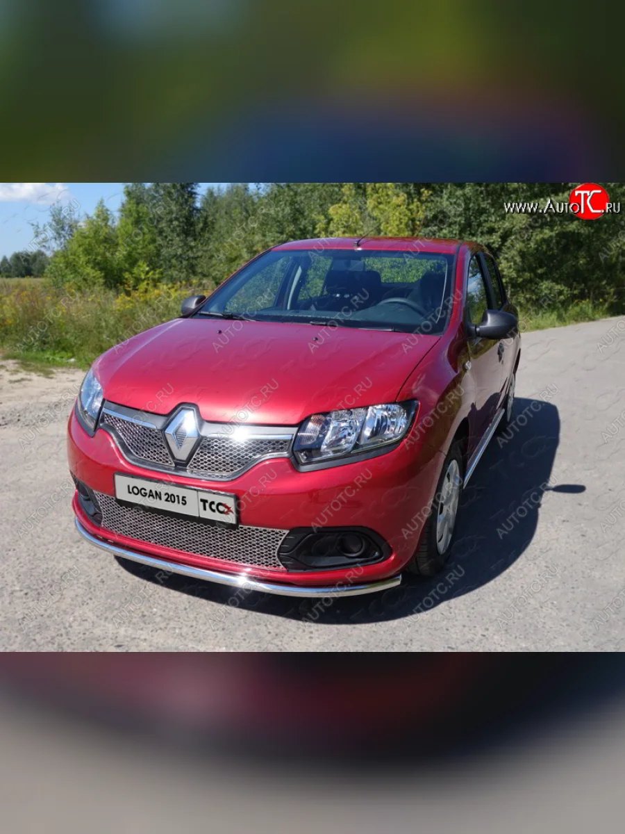 Защита переднего бампера нижняя d42,4 мм ТСС Тюнинг Renault Logan 2 дорестайлинг (2014-2018) (нержавейка)  в Керчи Республика Крым