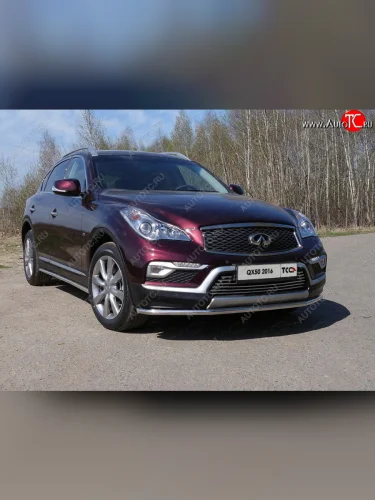 Защита переднего бампера нижняя d42,4 мм ТСС Тюнинг (нержавейка) INFINITI Qx50  J50 (2015-2018) рестайлинг