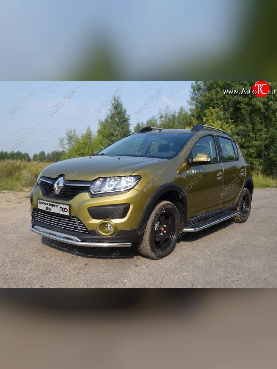Защита переднего бампера нижняя d42,4 мм ТСС Тюнинг  Renault Sandero Stepway (2014-2018) 2 (нержавейка)  в Воронеже Воронежской области