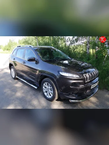 Защита переднего бампера нижняя d42,4 мм ТСС Тюнинг (нержавейка) Jeep Cherokee  KL (2014-2017) дорестайлинг