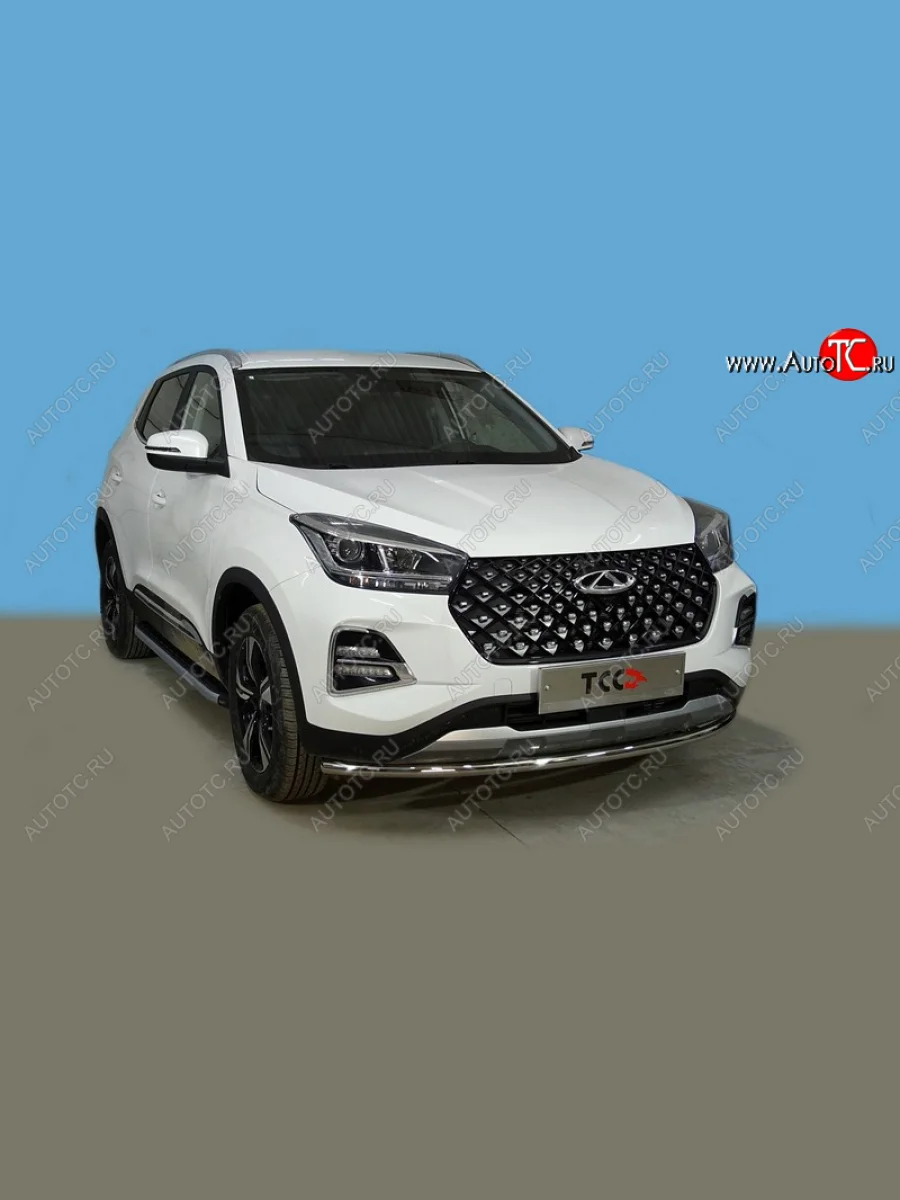 Защита переднего бампера нижняя d42,4 мм ТСС Тюнинг Chery Tiggo 4 Pro (2021-2025) (нержавейка)  в Керчи Республика Крым