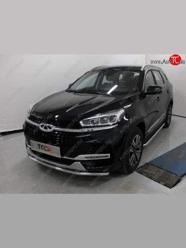 Защита переднего бампера нижняя d42,4 мм ТСС Тюнинг (нержавейка) Chery Tiggo 8 ( (T18),  1 T18) (2018-2023) дорестайлинг, рестайлинг