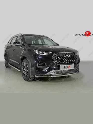 Защита переднего бампера нижняя d42,4 мм ТСС Тюнинг (нержавейка) Chery Tiggo 8 PRO (2021-2025)