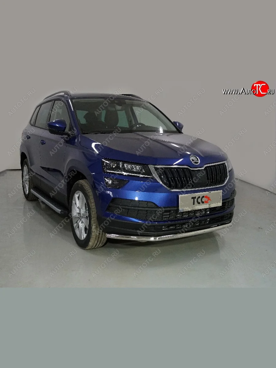 Защита переднего бампера нижняя d42,4 мм ТСС Тюнинг  Skoda Karoq (2020-2025) NU7 (нержавейка)  в Воронеже Воронежской области