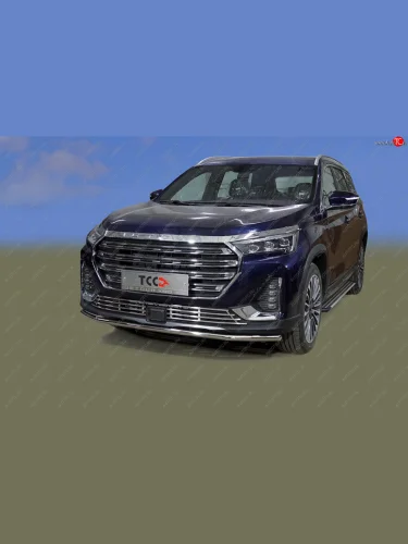 Защита переднего бампера нижняя d42,4 мм ТСС Тюнинг (нержавейка) Jetour X90 Plus (2021-2025)