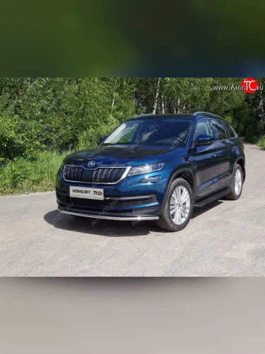 Защита переднего бампера нижняя d42,4 мм ТСС Тюнинг (нержавейка) Skoda Kodiaq  1 NS7 (2017-2021) дорестайлинг