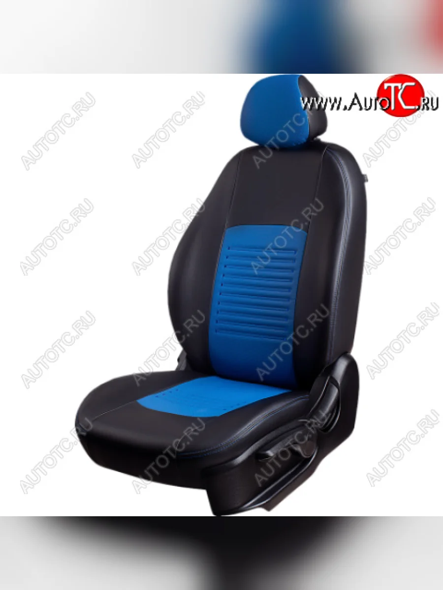 Комплект чехлов для сидений (РЗСиС 50/50, 2П Илана+Орегон) ТУРИН Lord Autofashion Chery Tiggo T11 дорестайлинг (2005-2013) (черный, вставка синяя, строчка синяя)  в Керчи Республика Крым