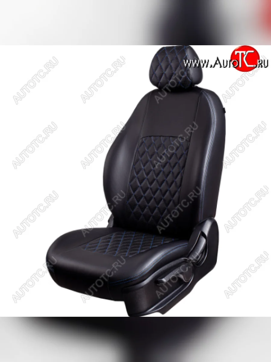  Комплект чехлов для сидений, (РЗС 60/40, 3Г Илана+Орегон) ТУРИН РОМБ Lord Autofashion  Chevrolet Aveo (2002-2011) T200, T250 (черный, вставка РОМБ черная, строчка синяя)  в Самаре Самарской области