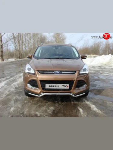 Защита переднего бампера нижняя d42,4 мм ТСС Тюнинг (нержавейка) Ford Kuga  2 (2013-2016) дорестайлинг