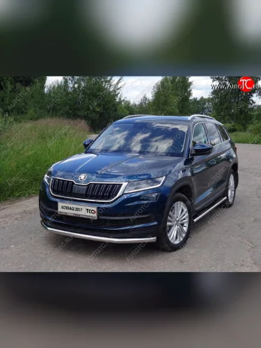 Защита переднего бампера нижняя d60,3 мм ТСС Тюнинг (нержавейка) Skoda Kodiaq 1 NS7 дорестайлинг (2017-2021)