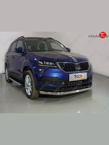 Защита переднего бампера нижняя d60,3 мм ТСС Тюнинг (нержавейка) Skoda Karoq NU7 рестайлинг (2020-2025)