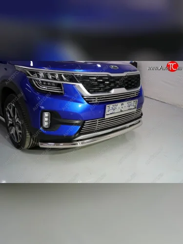 Защита переднего бампера нижняя d60,3 мм ТСС Тюнинг (нержавейка) KIA Seltos  SP2 (2019-2022) дорестайлинг