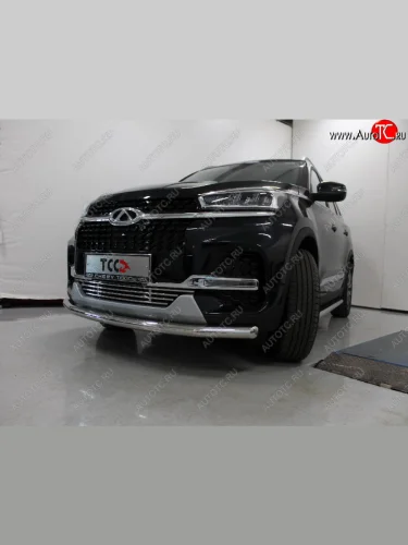 Защита переднего бампера нижняя d60,3 мм ТСС Тюнинг (нержавейка) Chery Tiggo 8 ( (T18),  1 T18) (2018-2023) дорестайлинг, рестайлинг