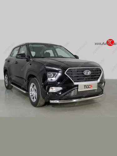 Защита переднего бампера нижняя d60,3 мм ТСС Тюнинг (нержавейка) Hyundai Creta  SU (2020-2022)