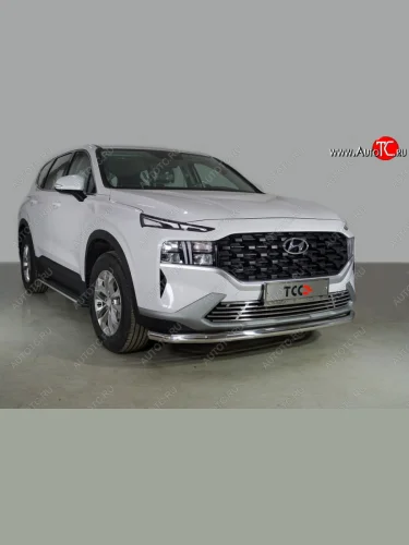 Защита переднего бампера нижняя d60,3 мм ТСС Тюнинг (нержавейка) Hyundai Santa Fe  TM (2020-2022) рестайлинг