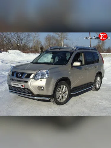 Защита переднего бампера нижняя d60,3*42,4 мм ТСС Тюнинг (нержавейка) Nissan X-trail 2 T31 рестайлинг (2010-2015)