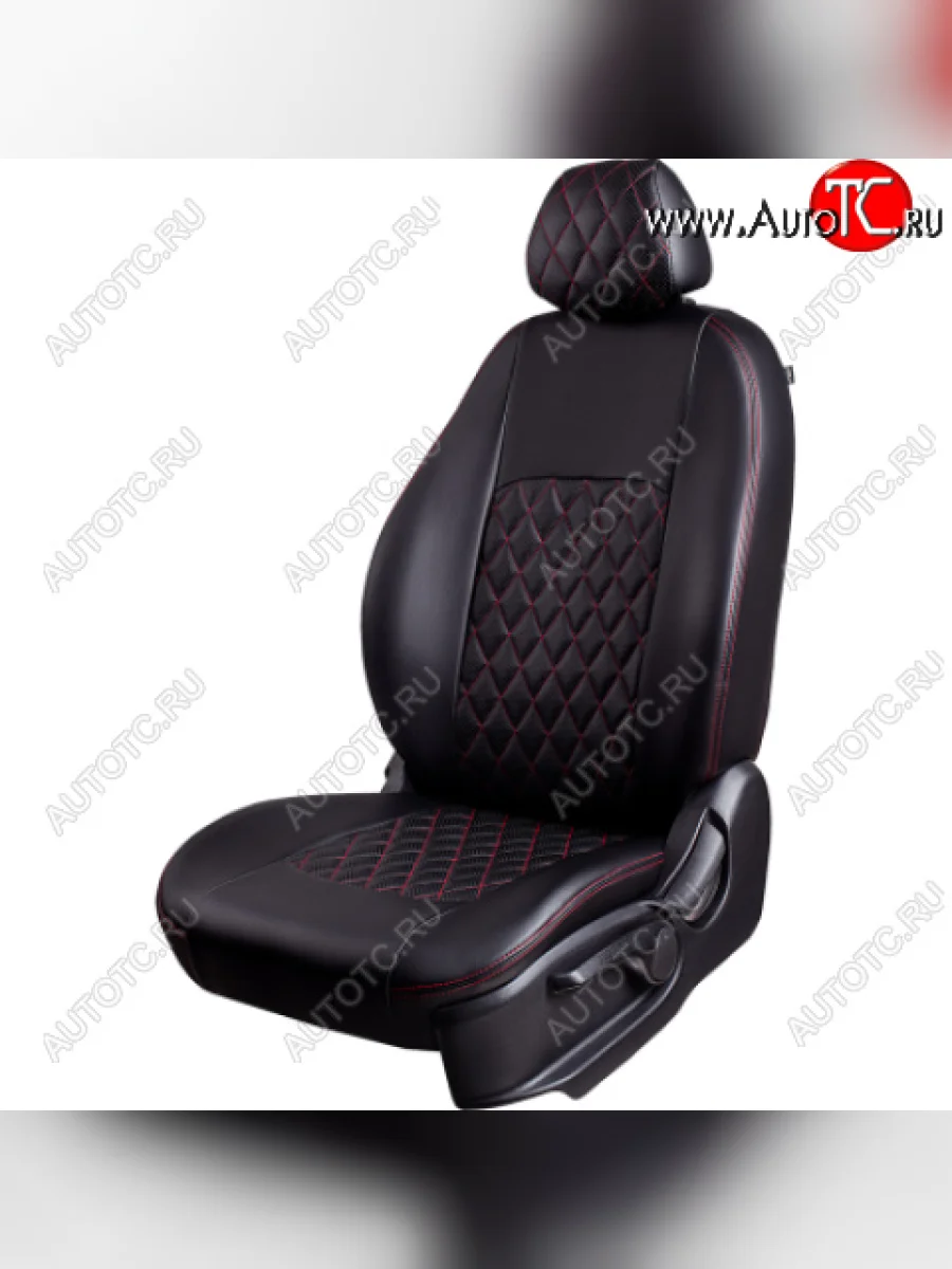 Комплект чехлов для сидений (РЗС 40/60, 2Г Илана+Орегон) ТУРИН СТ РОМБ Lord Autofashion  Chevrolet Cobalt (2011-2023), Ravon R4 (2016-2020) (черный, вставка РОМБ черный+красный, строчка красная)  в Самаре Самарской области