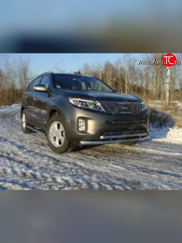 Защита переднего бампера нижняя 60,3*50,8 мм ТСС Тюнинг (нержавейка) KIA Sorento  XM (2012-2015) рестайлинг