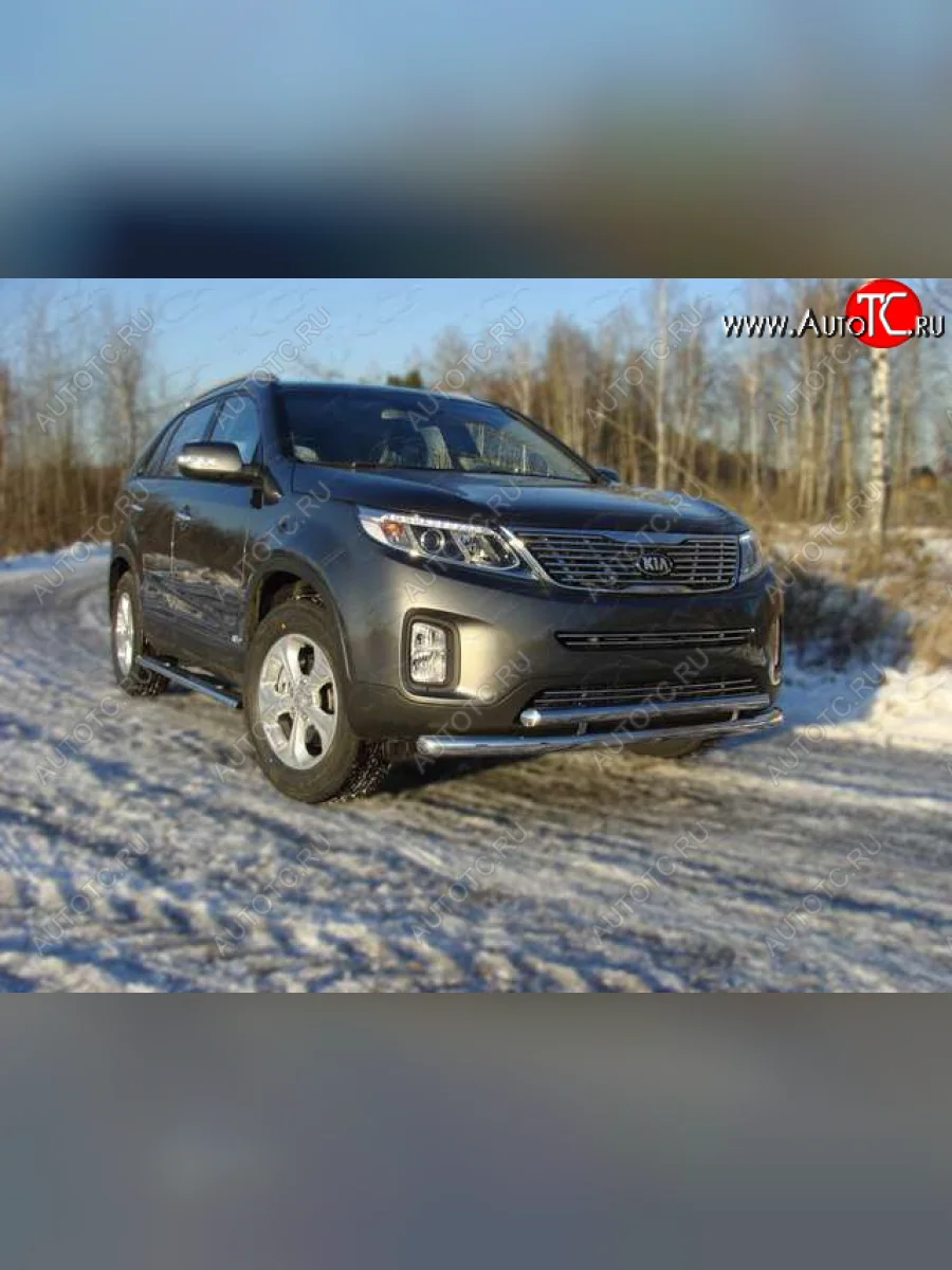 Защита переднего бампера нижняя 60,3*50,8 мм ТСС Тюнинг KIA Sorento XM рестайлинг (2012-2015) (нержавейка)  в Керчи Республика Крым