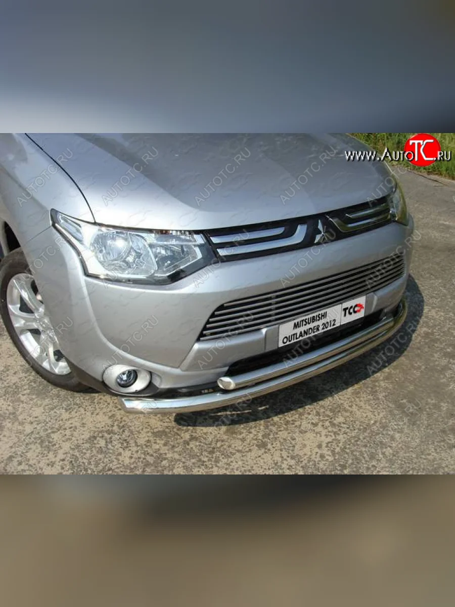 Защита переднего бампера нижняя 60,3*50,8 мм ТСС Тюнинг Mitsubishi Outlander GF дорестайлинг (2012-2014) (нержавейка)  в Перми Пермском крае