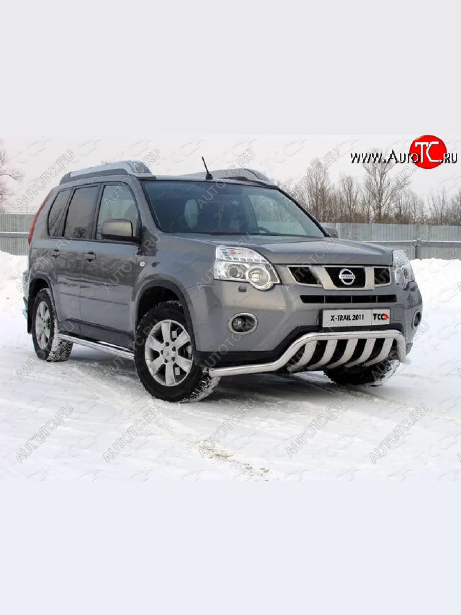 Защита переднего бампера нижняя 60,3*75 мм ТСС Тюнинг Nissan X-trail 2 T31 рестайлинг (2010-2015) (нержавейка)  в Керчи Республика Крым