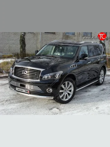 Защита переднего бампера нижняя 75*42 мм ТСС Тюнинг (нержавейка) INFINITI QX56  Z62 (2010-2013)
