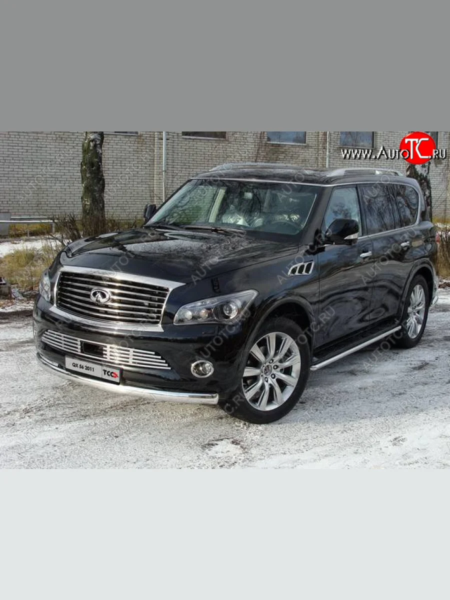 Защита переднего бампера нижняя 75*42 мм ТСС Тюнинг INFINITI QX56 Z62 (2010-2013) (нержавейка)  в Самаре Самарской области