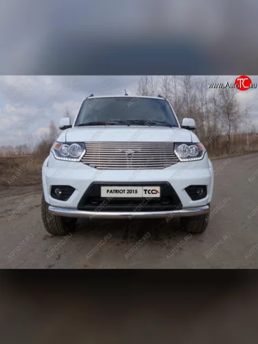 Защита переднего бампера нижняя 76,1 мм ТСС Тюнинг (нержавейка) Уаз Патриот  23632 (2014-2016) 1 рестайлинг пикап