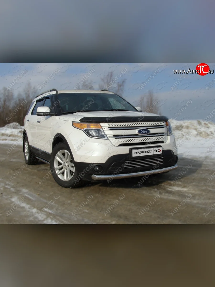 Защита переднего бампера нижняя 76,1 мм ТСС Тюнинг Ford Explorer U502 дорестайлинг (2010-2016) (нержавейка)  в Самаре Самарской области