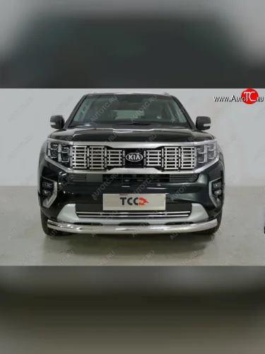 Защита переднего бампера нижняя 76,1 мм ТСС Тюнинг (нержавейка) KIA Mohave  HM2 (2019-2022)
