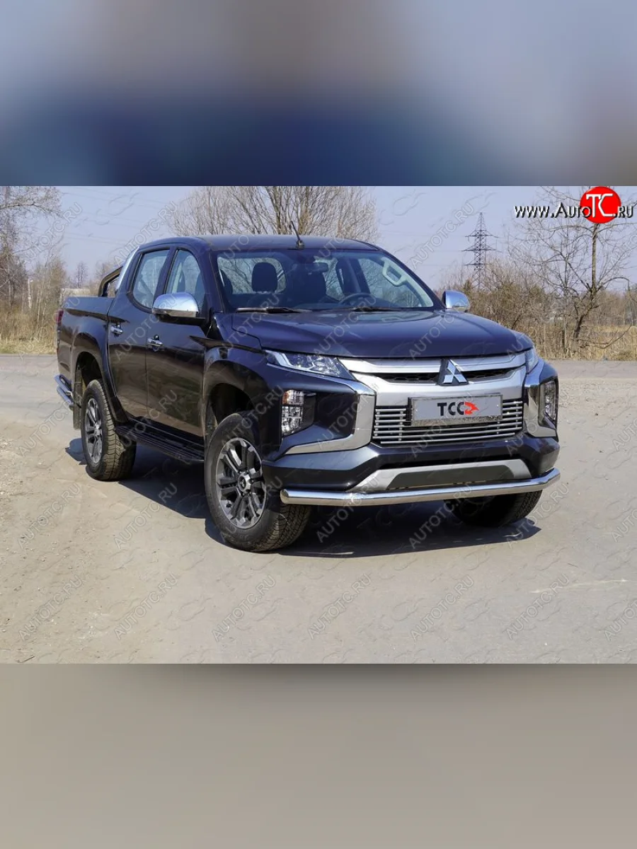 Защита переднего бампера нижняя 76,1 мм ТСС Тюнинг Mitsubishi L200 5 KK,KL рестайлинг (2018-2022) (нержавейка)  в Самаре Самарской области