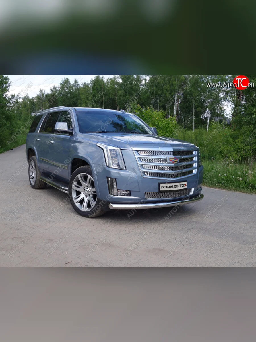 Защита переднего бампера нижняя 76,1 мм ТСС Тюнинг Cadillac Escalade GMTK2 джип 5 дв. короткая база (2015-2020) (нержавейка)  в Керчи Республика Крым
