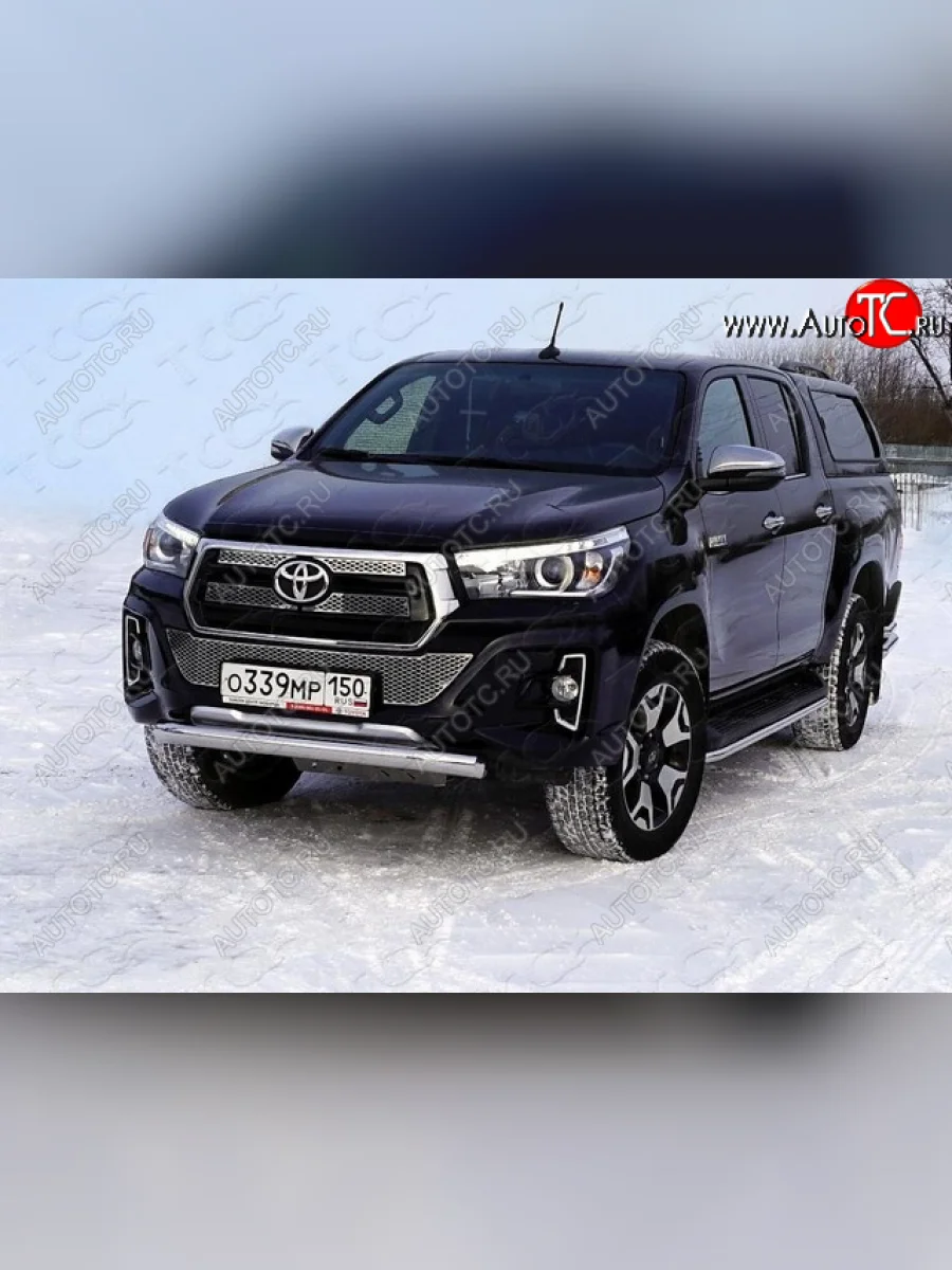 Защита переднего бампера нижняя 76,1 мм ТСС Тюнинг Toyota Hilux AN120 1-ый рестайлинг (2017-2020) (нержавейка)  в Самаре Самарской области