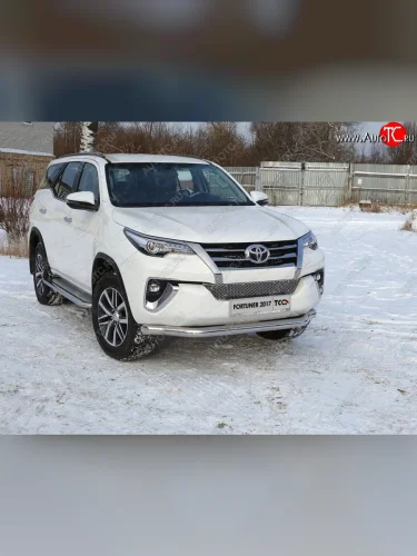 Защита переднего бампера нижняя 76,1 мм ТСС Тюнинг (нержавейка) Toyota Fortuner  AN160 (2015-2020) дорестайлинг