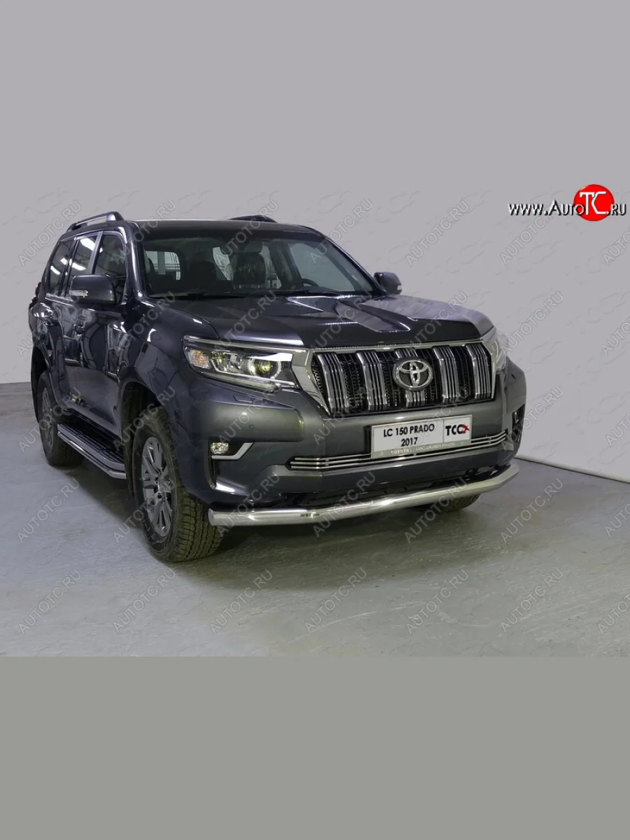 Защита переднего бампера нижняя 76,1 мм ТСС Тюнинг Toyota Land Cruiser Prado J150 2-ой рестайлинг (2017-2020) (нержавейка)  в Самаре Самарской области