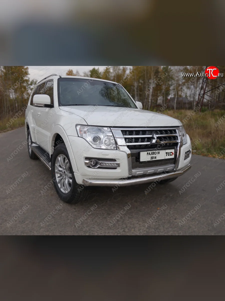 Защита переднего бампера нижняя 76,1 мм ТСС Тюнинг  Mitsubishi Pajero (2014-2020) 4 V90 (нержавейка)  в Воронеже Воронежской области