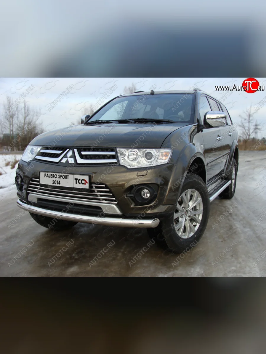 Защита переднего бампера нижняя 76,1 мм ТСС Тюнинг Mitsubishi Pajero Sport PB рестайлинг (2013-2017) (нержавейка)  в Керчи Республика Крым