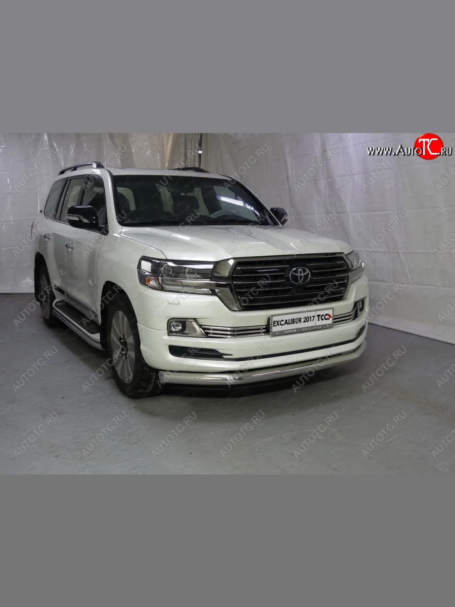 Защита переднего бампера нижняя d76,1 мм (EXCALIBUR) ТСС Тюнинг Toyota Land Cruiser 200 2-ой рестайлинг (2015-2021) (нержавейка)  в Самаре Самарской области