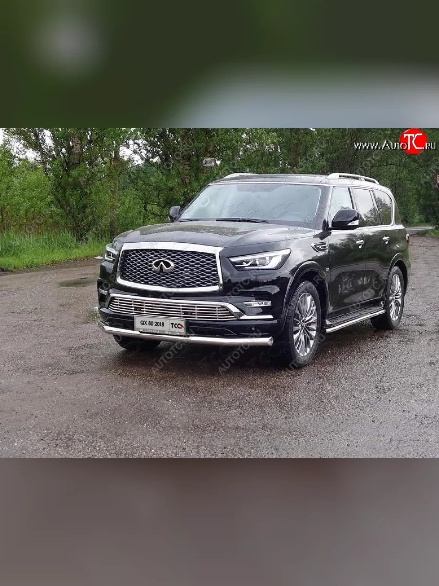 Защита переднего бампера нижняя d76,1 мм ТСС Тюнинг INFINITI QX80 Z62 2-ой рестайлинг (2018-2024) (нержавейка)  с доставкой в г. Керчь