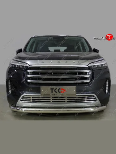 Защита переднего бампера нижняя d76,1 мм ТСС Тюнинг (нержавейка) EXEED VX дорестайлинг (2020-2023)