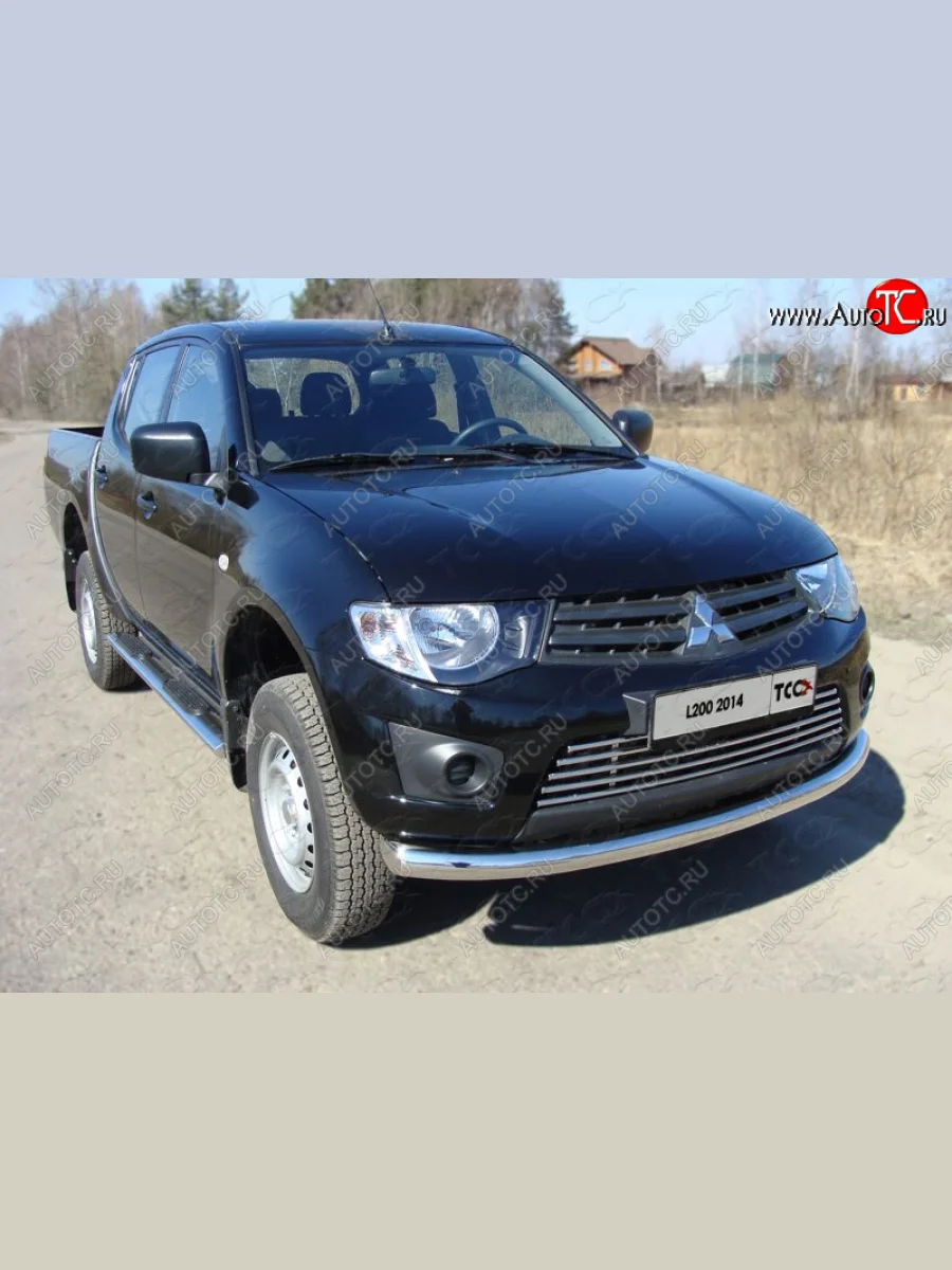 Защита переднего бампера нижняя d76,1 мм (Long) ТСС Тюнинг Mitsubishi L200 4  рестайлинг (2013-2016) (нержавейка)  в Керчи Республика Крым