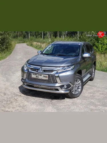 Защита переднего бампера нижняя d76,1 мм ТСС Тюнинг (нержавейка) Mitsubishi Pajero Sport QE дорестайлинг (2015-2021)