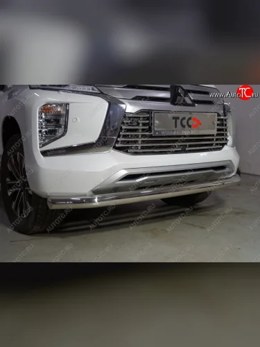 Защита переднего бампера нижняя d76,1 мм ТСС Тюнинг (нержавейка) Mitsubishi Pajero Sport QF рестайлинг (2019-2022)