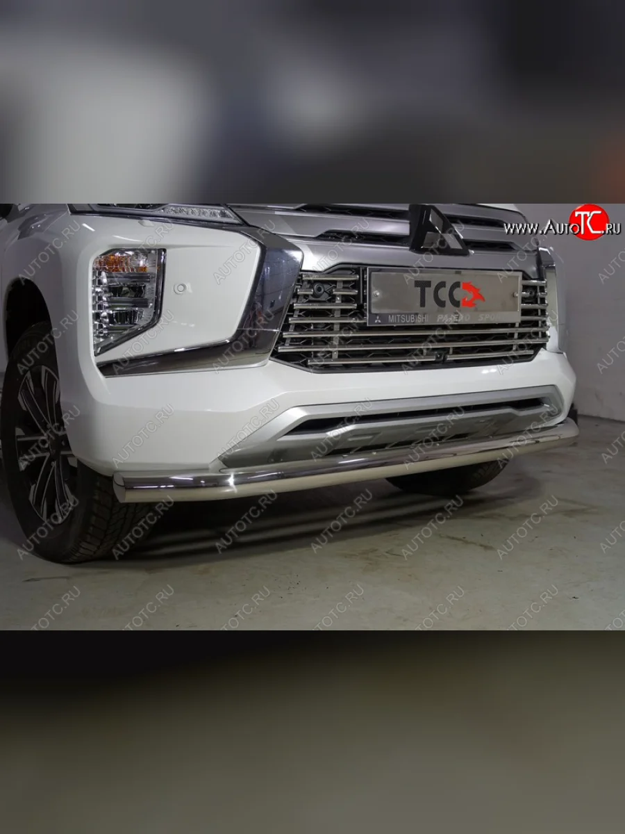 Защита переднего бампера нижняя d76,1 мм ТСС Тюнинг Mitsubishi Pajero Sport QF рестайлинг (2019-2022) (нержавейка)  в Самаре Самарской области