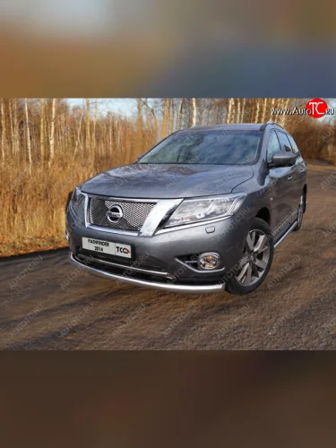 Защита переднего бампера нижняя d76,1 мм ТСС Тюнинг (нержавейка) Nissan Pathfinder R52 дорестайлинг (2012-2017)