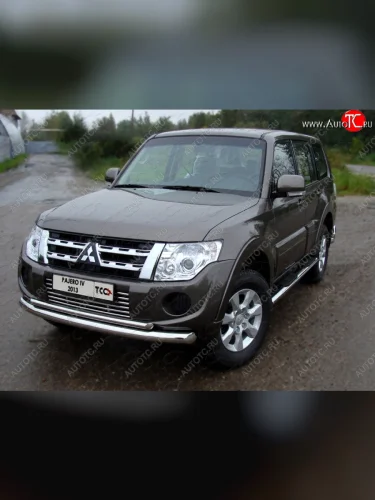 Защита переднего бампера нижняя d76,1*42,4 мм ТСС Тюнинг (нержавейка) Mitsubishi Pajero  4 V90 (2011-2015) 1-ый рестайлинг