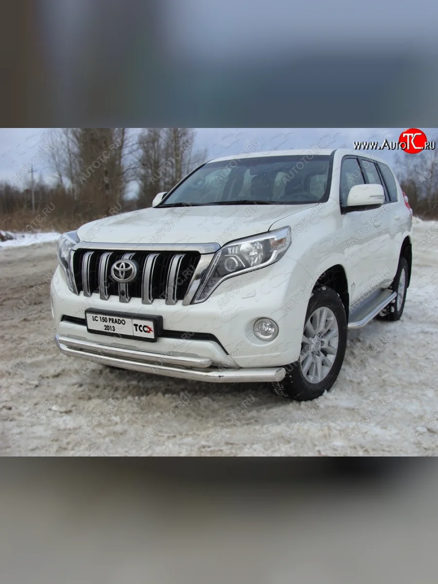 Защита переднего бампера нижняя d76,1*50,8 мм ТСС Тюнинг Toyota Land Cruiser Prado J150 1-ый рестайлинг (2013-2017) (нержавейка)  в Керчи Республика Крым
