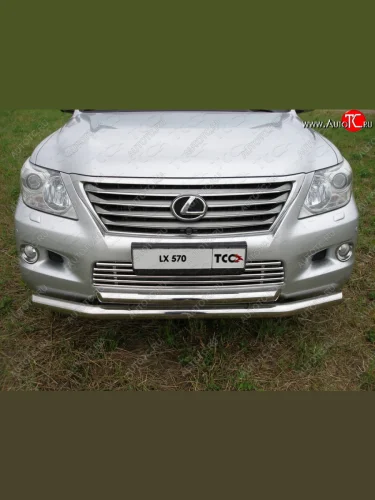 Защита переднего бампера нижняя (d76,1 и 60,3 мм/кроме F-Sport) ТСС Тюнинг (нержавейка) Lexus LX570  J200 (2007-2012) дорестайлинг