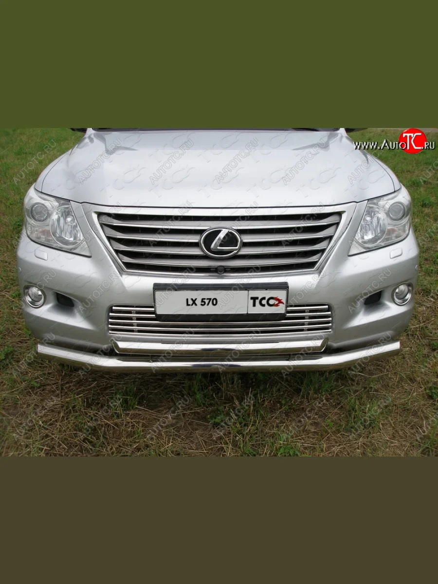 Защита переднего бампера нижняя (d76,1 и 60,3 мм/кроме F-Sport) ТСС Тюнинг Lexus LX570 J200 дорестайлинг (2007-2012) (нержавейка)  в Керчи Республика Крым