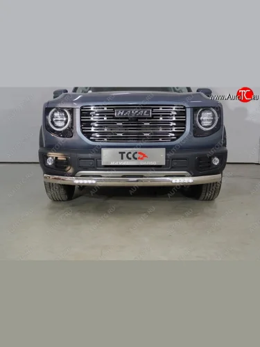 Защита переднего бампера нижняя длинная овальная с ДХО 75х42 мм ТСС Тюнинг (нержавейка) Haval Dargo (2022-2025)